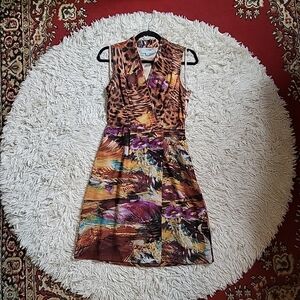 Antonio Melani Faux Wrap Cocktail Party Dress Mixed Print Animal Print Floral 2